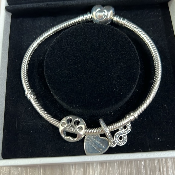 Pandora Silver Bracelet with Friends Forever, Paw Print, and Infinity Charms - Picture 2 of 4